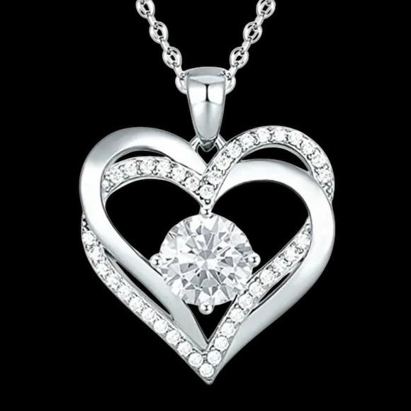 Diamond Double Heart Silver Toned Necklace - Picture 6 of 6